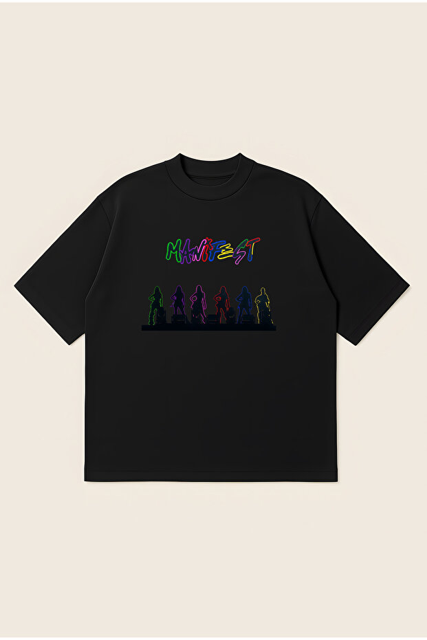 Manifest Neon Printed Oversize Boxy Cut Unisex 100% Cotton Printed Tshirt | Streetwear