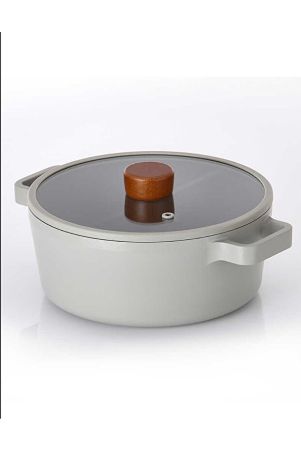 Kitchen Fika Ceramic Coated Aluminum Cast Deep Pot with Glass Lid 26 cm - Gray