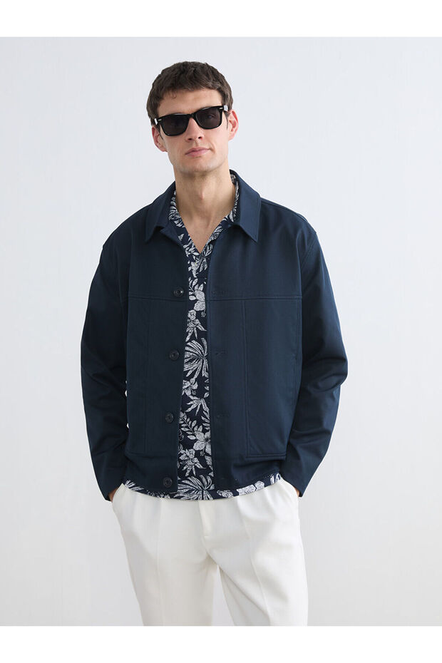 Nevavm Gabardine Comfortable Fit Shirt Collar Men's Jacket with Difference