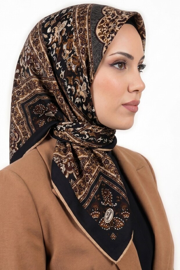 Women's Black Brown Ethnic Pattern Organic Cotton Soft Scarf