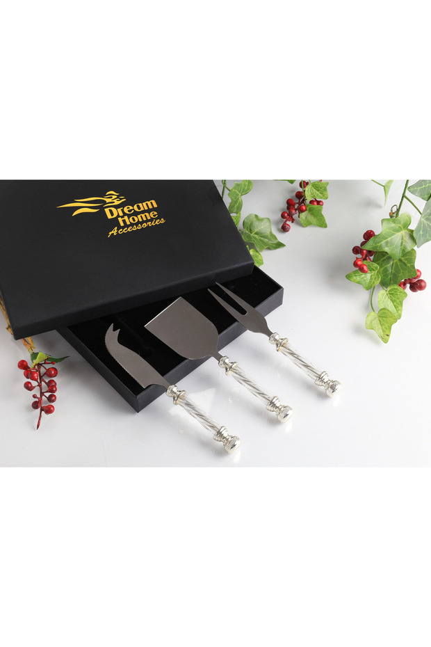 3 Piece Cheese Presentation Set Crystal Silver