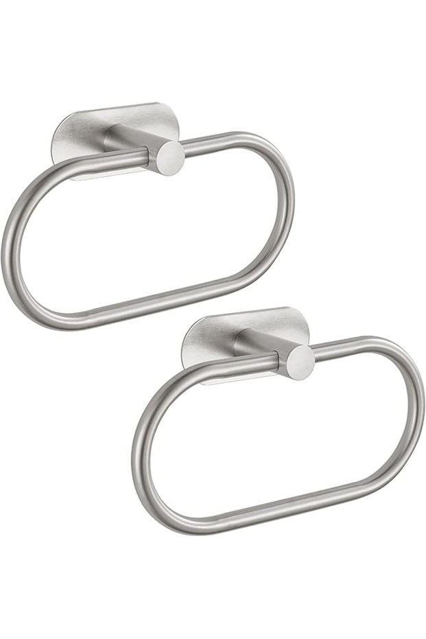 Towel Bar/Bath Towel Ring, Self Adhesive Hand Towel Ring for Bathroom, Stainless Steel Sticky Hand Towel Holder, No Drilling Modern Round Towel Hanger Wall Mounted (2 Pack, Brushed Nickel)