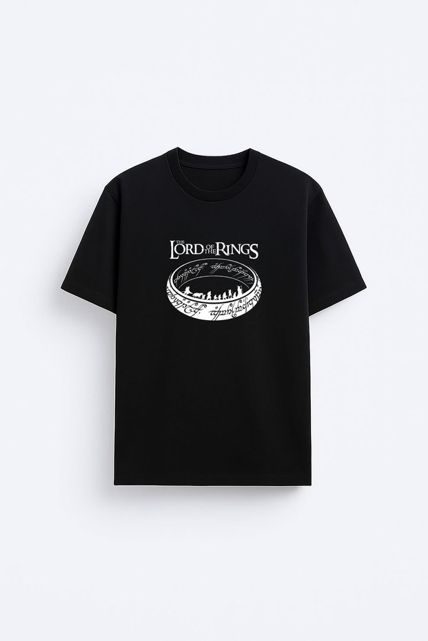 Lord of the Rings Printed Crew Neck Black T-Shirt