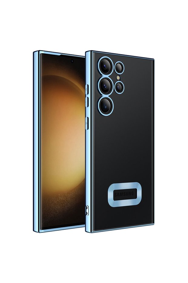 Samsung Galaxy S24 Ultra Case with Camera Protection, Colored Edges, Transparent Back, Logo Displaying Omega Silicone