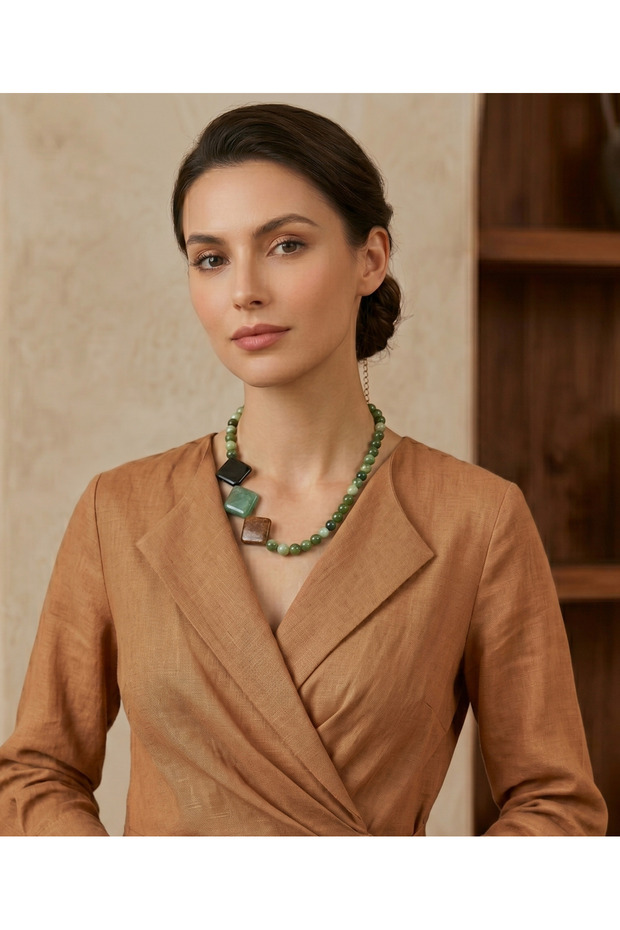 Asymmetrical Square Detailed Natural Stone Necklace