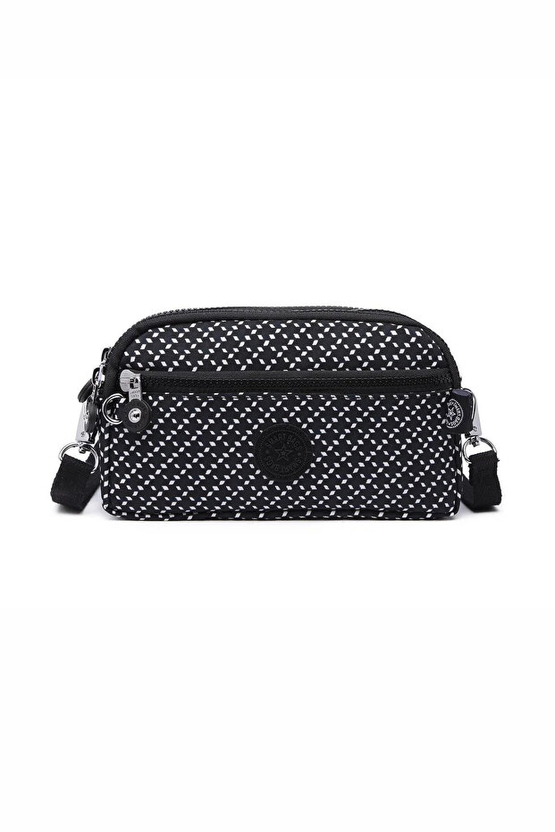 Small Size Waterproof Crinkle Fabric Phone and Messenger Bag Black/White