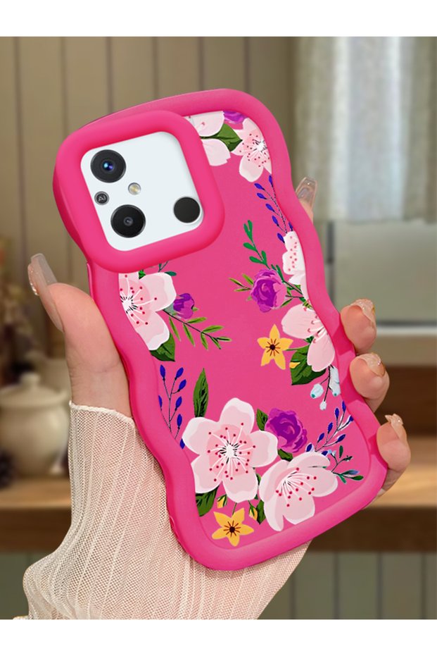 Redmi 12C Compatible Case Camera Protector Red Silicone Couple Phone Case Floral Pattern