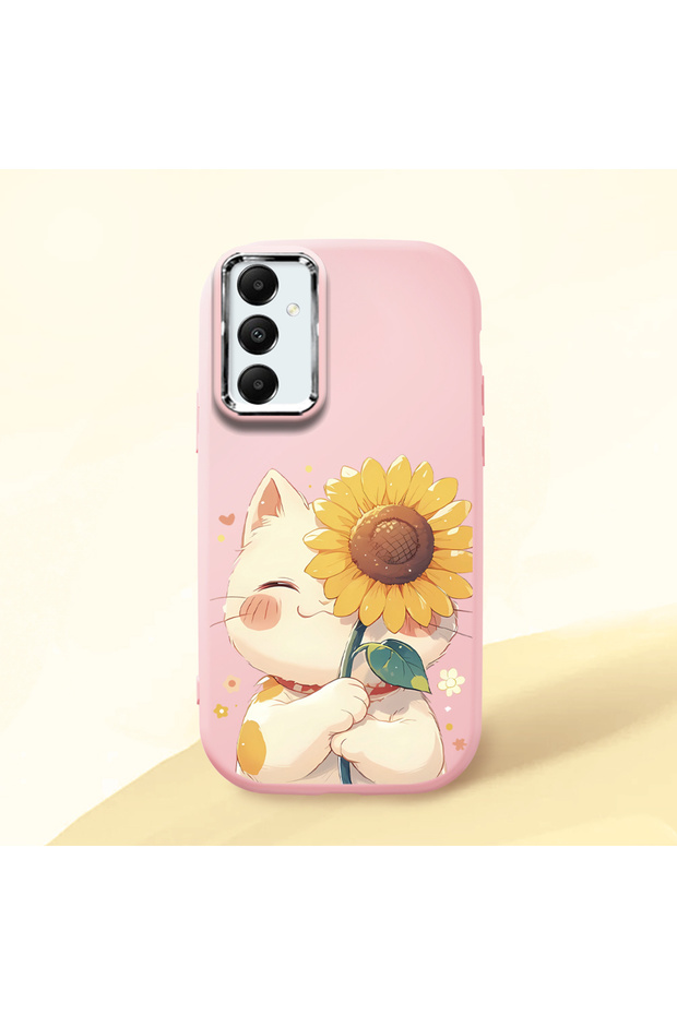 Samsung Galaxy A05S Compatible Case Camera Protector Pink Silicone Couple Phone Case Cat Pattern