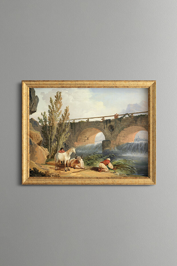 Bridge and River View - Vintage Patterned Frame - Slim Model