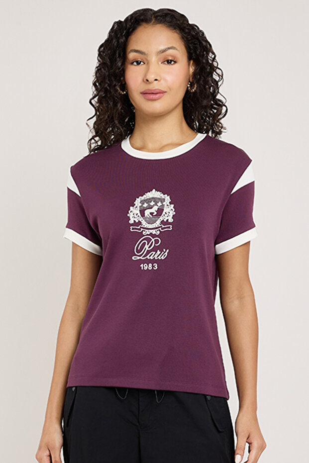 Embroidered T-Shirt with Crew Neck and Short Sleeves