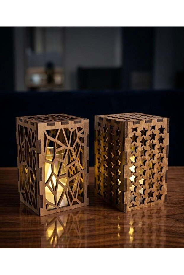 Dekoratif MDF Mumluk 2'li Set | Masa Üstü Romantik Mum Tutucu | Sehpa ve Yemek Masası Aksesuarı - 1