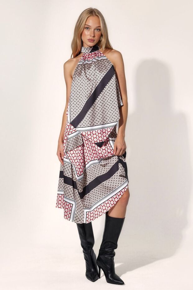 Patterned Satin Midi Skirt - 5