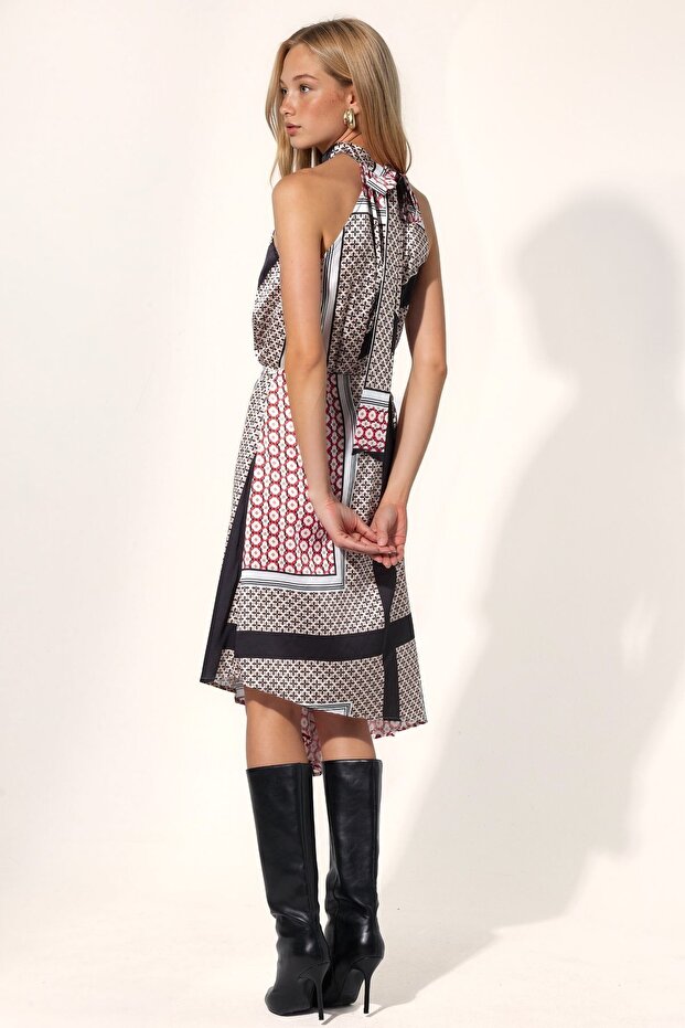 Patterned Satin Midi Skirt - 4