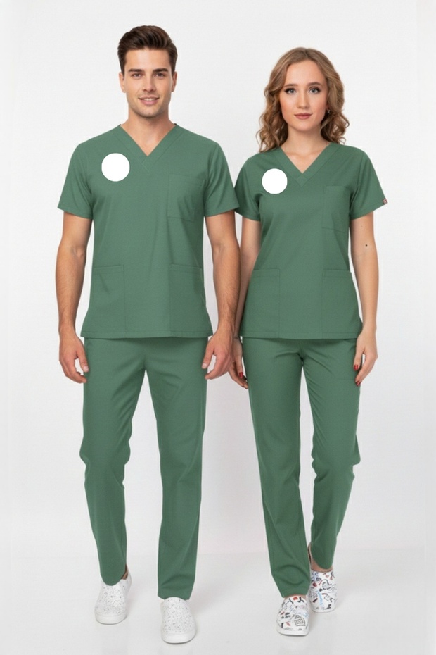 Unisex Surgery Green New Regulation Compliant Embroidered Scrubs Lycra Uniform Set Frosty Spruce