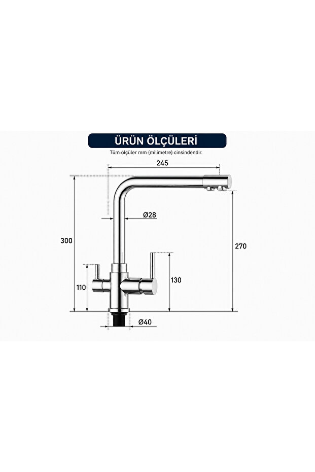 Arıtma Çıkışlı 3 Yollu Musluk Mutfak Eviye Bataryası - 2