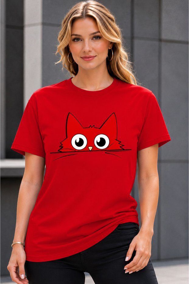 Unisex Oversize T-Shirt Colorful Cats Printed 100% Cotton T-Shirt Comfortable Fit
