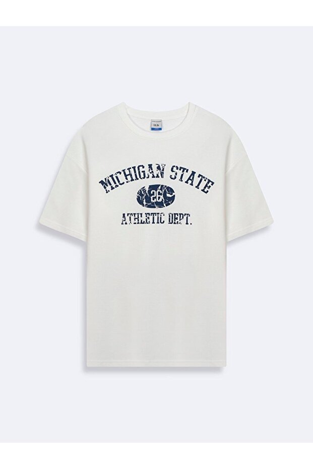 Vintage Effect Printed Waffle White T-Shirt