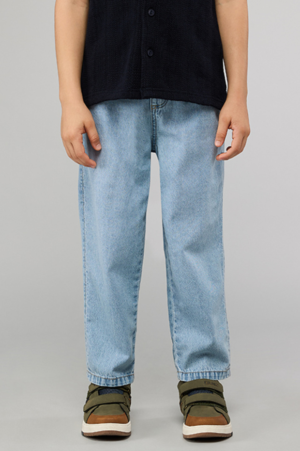 Washed Relaxed Jeans with Button Closure