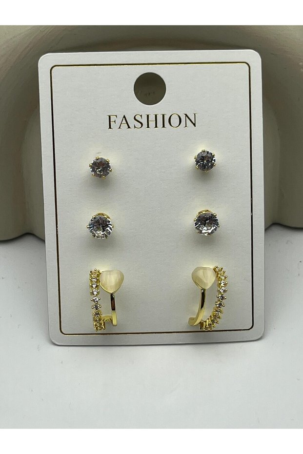 26Vipkp80 - Set of 3 Steel Earrings with Heart Detail