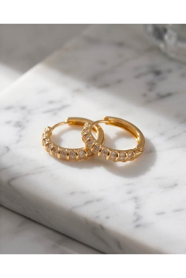 Valtreon Inlaid Zircon Stone Sectioned Hoop Steel Xuping Earrings