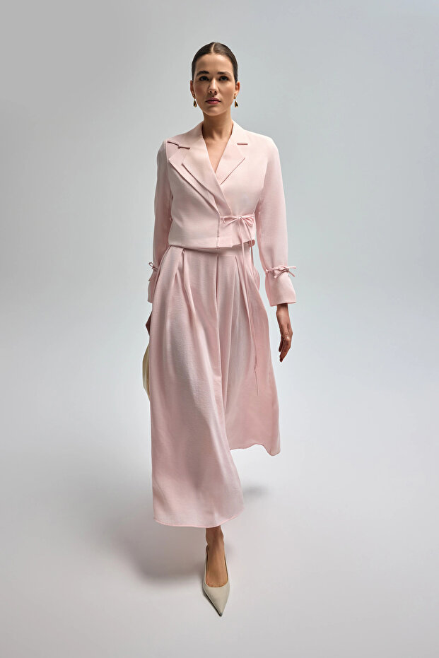 Collared Detailed Tie Skirt Set - 1