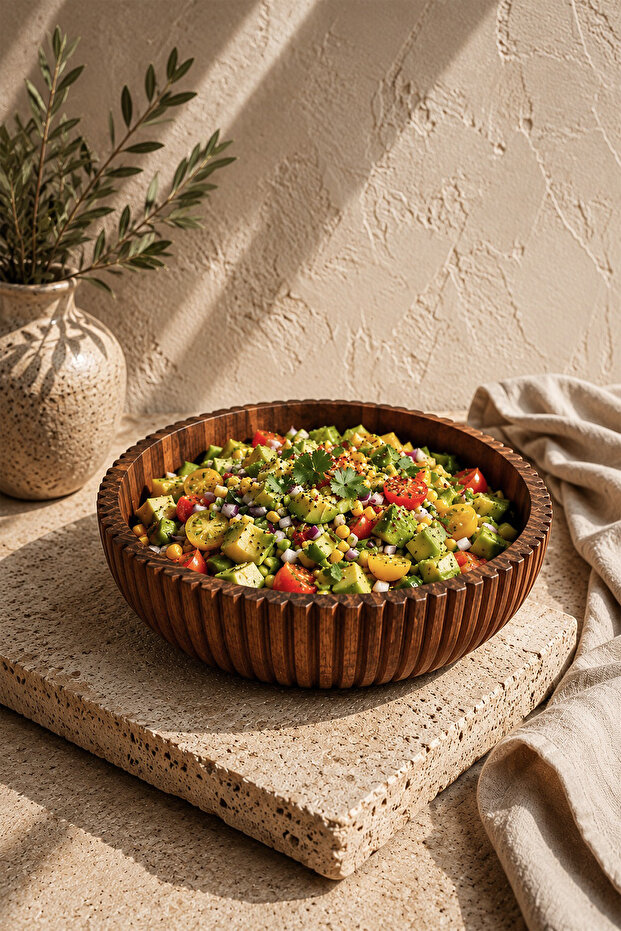 Akasya Round Multifunctional Fruit Bowl, Salad Presentation Bowl, Decorative Bowl 26 cm