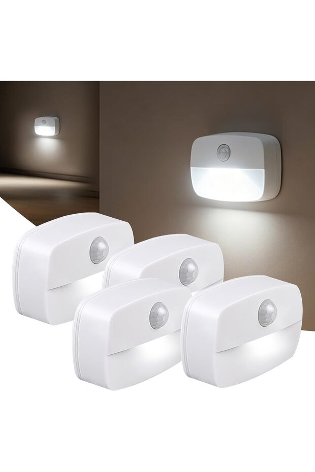 4-Pack Motion Sensor Night Light, Battery Operated Stick-On LED for Stairs Hallway Closet