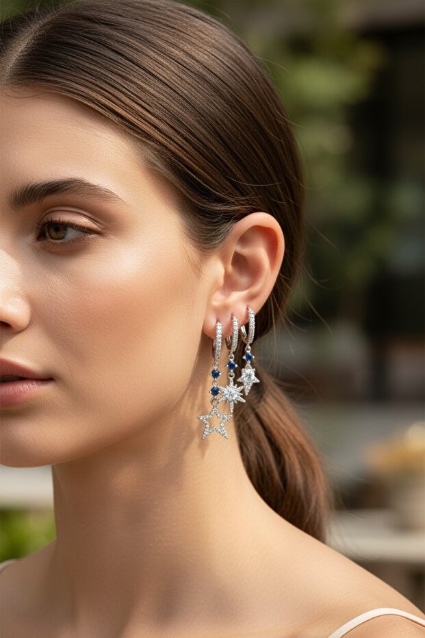 Non-Tarnishing Zircon Stone 3-Piece Earrings