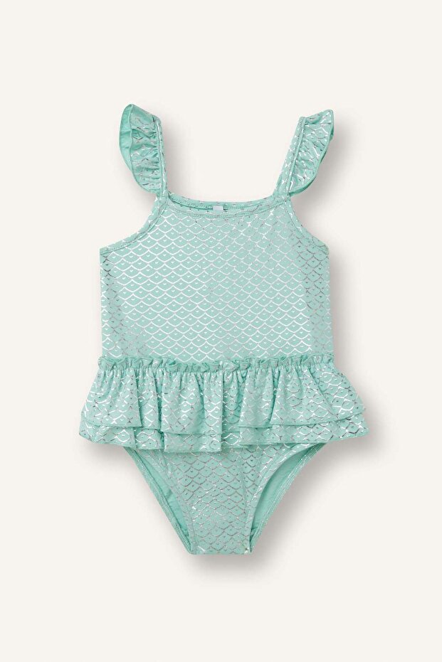 Glittery Fish Scale Patterned Mint Green Swimsuit for Baby Girl G8684A526Hs