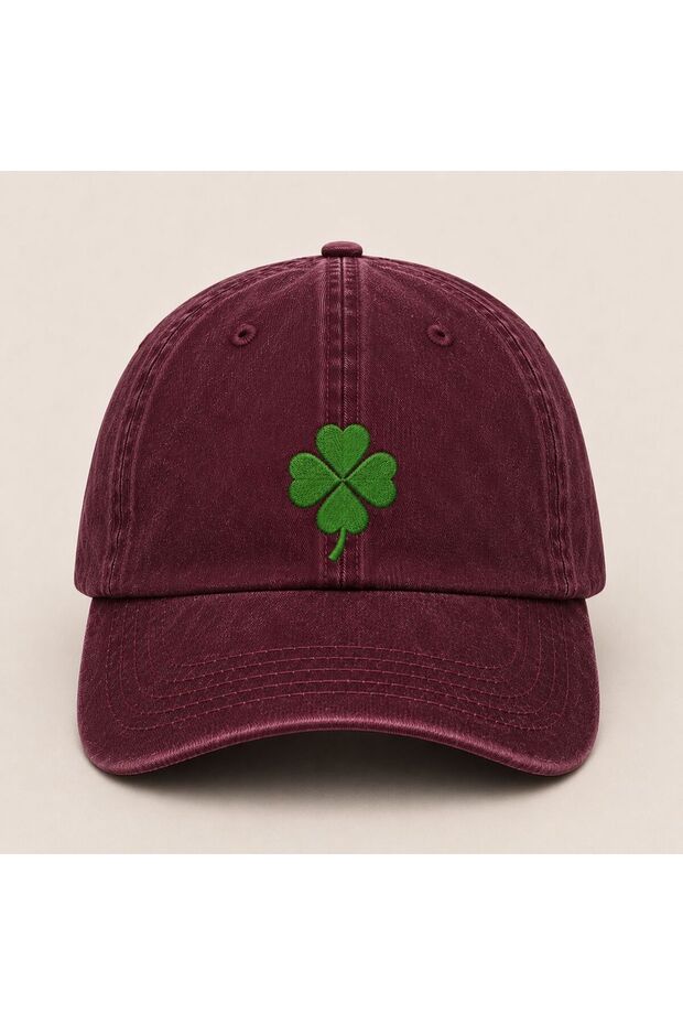 Clover Embroidered Vintage Washed Cap Hat