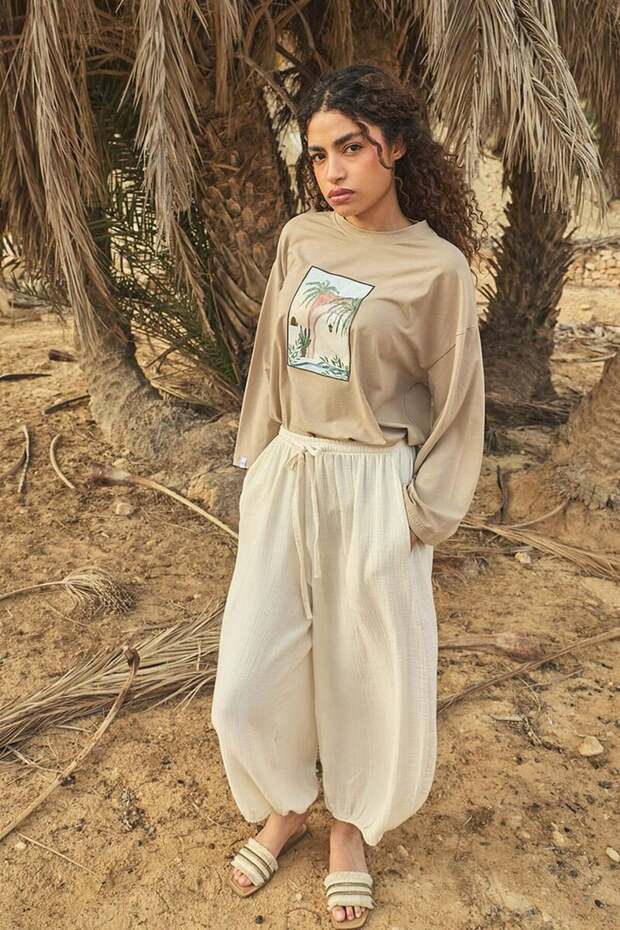 بنطلون شالوار موسلين كريمي