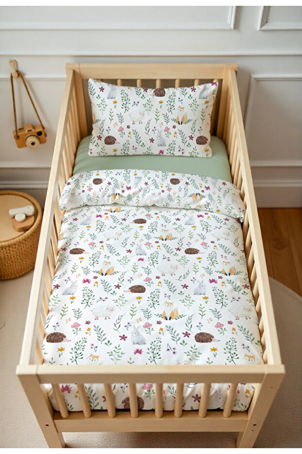 Floral Forest Animals Pattern Baby Bedding Set Double-Sided 100X150 cm Without Sheets
