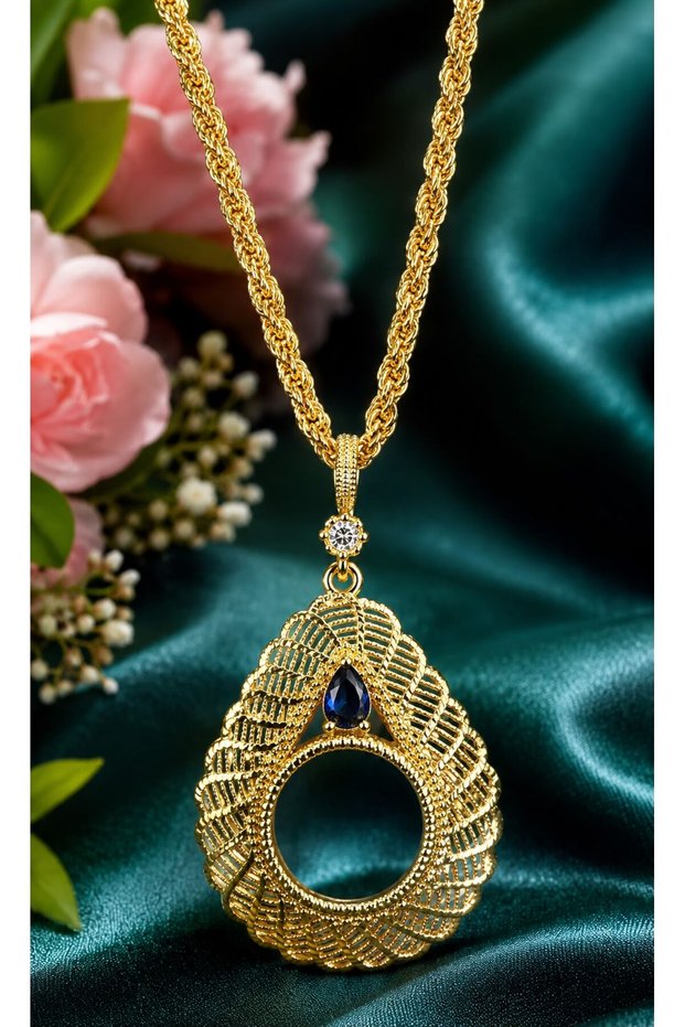 Zircon Stone Framed Necklace and Rope Chain for Wearing Quarters and Grams of Jewelry 60 cm - M2