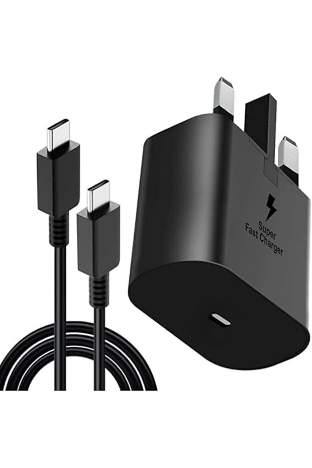 45W Fast Charger compatible with Galaxy S25 S24 S23 S22 S21 Ultra, USB-C Charger Head with 1M Type-C Cable, UK Plug, Black
