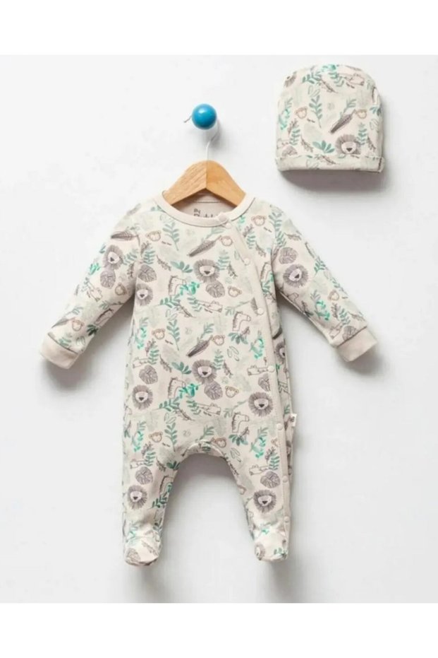Baby Boy Full Lion Printed Romper with Booties and Hat 0-3-6-9 Months Newborn Baby Jumpsuit