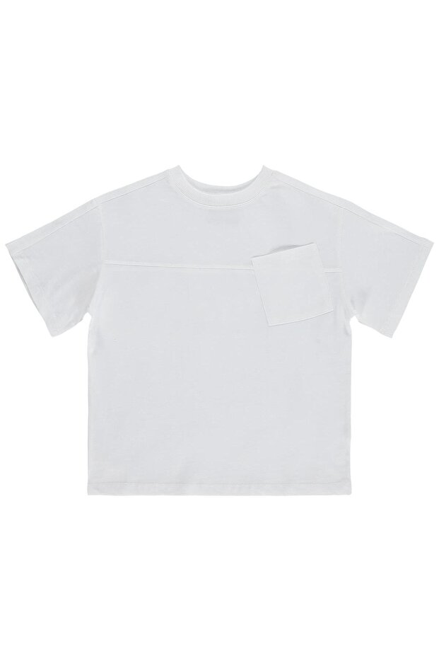 Basic Flamlı T-Shirt for 10-13 Years Old - Off-White