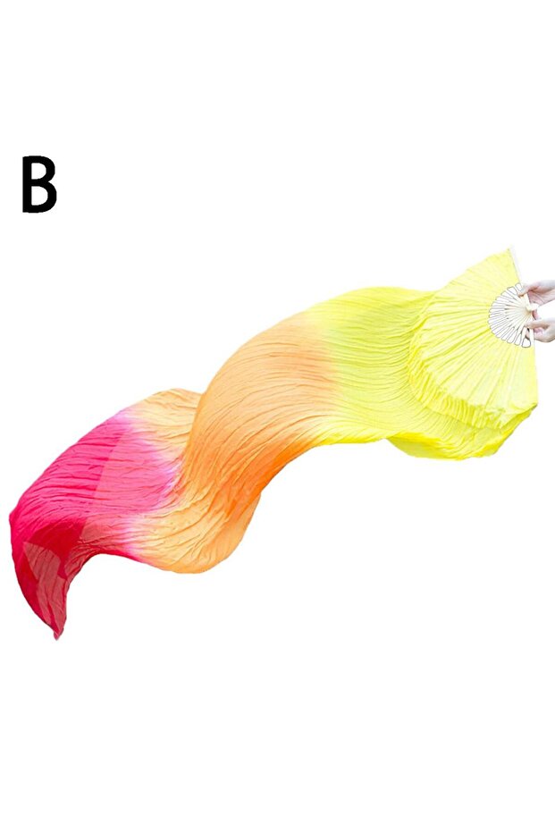 B 150cm Length Hot Sell Ms.Belly Dancing Fan Gradient Color Dancer Practice Long Imitation Dance Pr.