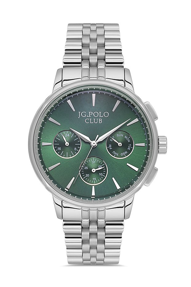 Men's Silver Metal Cord Green Dial Functional Wrist Watch 2 Years Warranty
