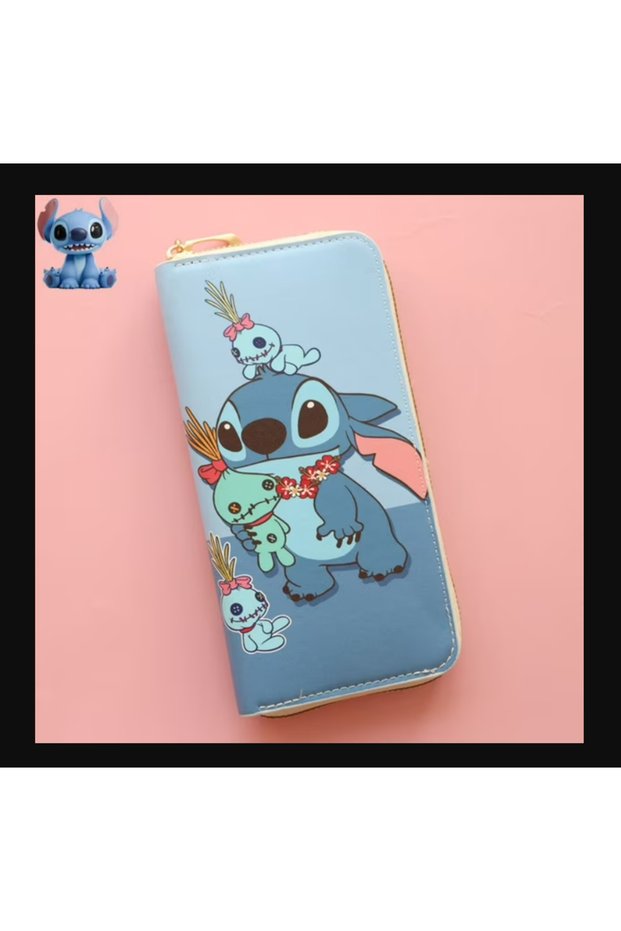 Zippered Big Blue Stitch Character Coin Wallet for Girls and Boys, Large Capacity Children's Wallet, Faux Leather Big Size Wallet for Teen Girls and Boys, Cute Wallet with Coin and Cash Card Holder Compartments, Gift
