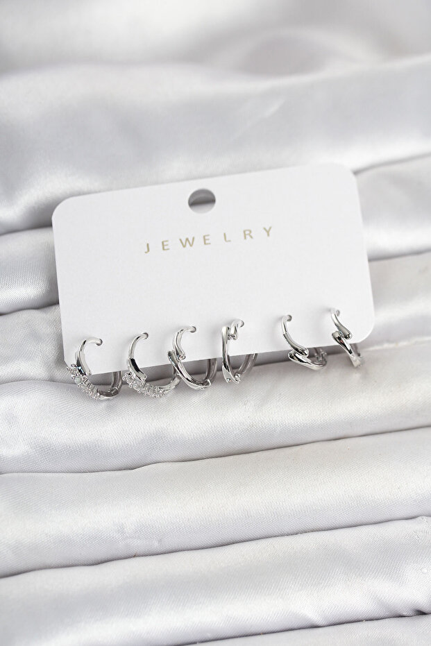 Brass Silver Color Botega Model Women's Earring Set