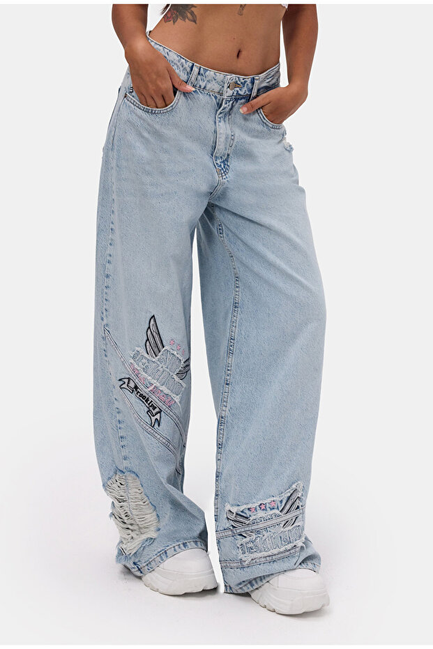 Women's Ice 12S6-3 Super Baggy Special Embroidered Design Denim Jean