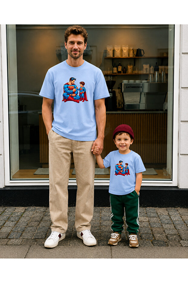 Father's Day Father-Child Combination Oversize T-Shirt 100% Cotton Printed T-Shirt (2 Pieces Must Be Ordered for Combination)