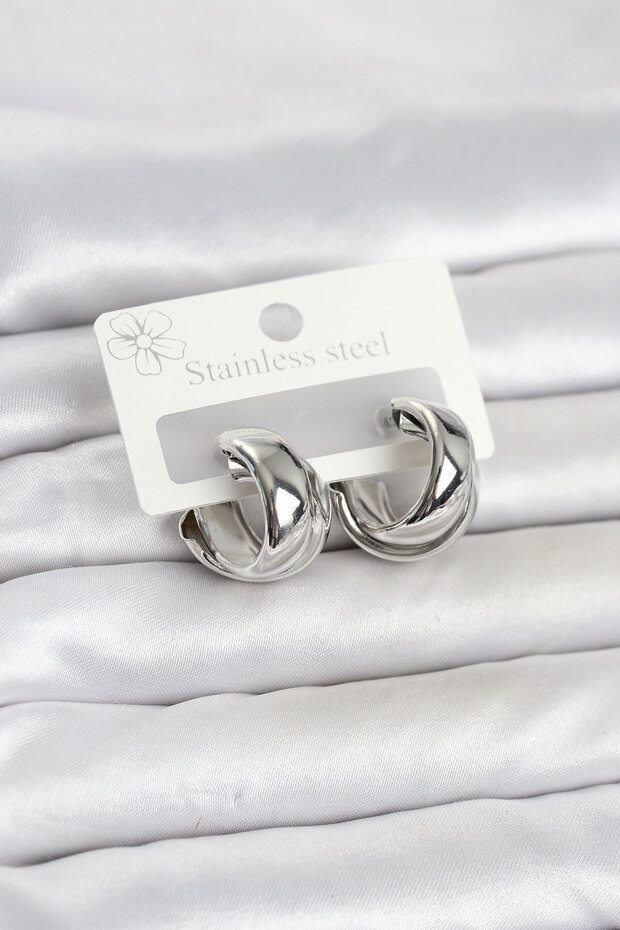 Silver Color Asymmetric Hoop Model Women's Earrings - Ebj260612W44050