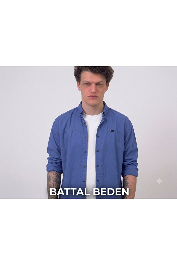 Men's Oversized Gabardine Denim Shirt - Snap Button and Relaxed Fit