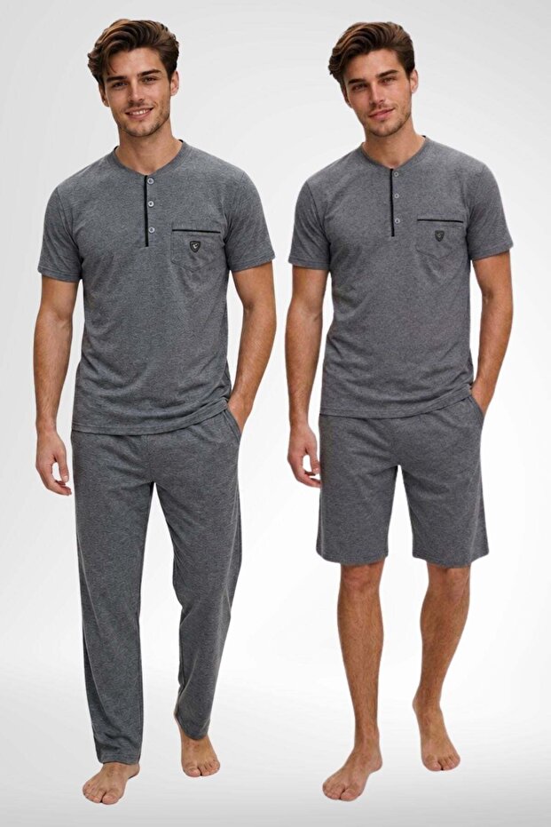 Mecit 4008 Smoked 100% Cotton 3-Piece Large Size Men's Pajama Set
