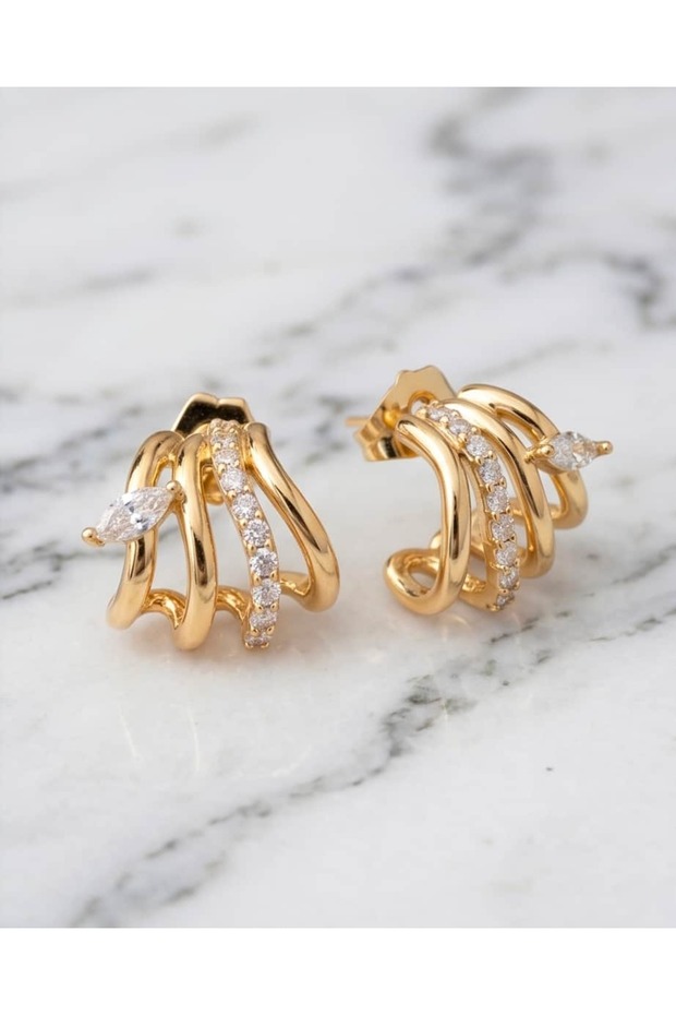 Seravele Multi-Look Marquise Stone Detailed Steel Xuping Earrings