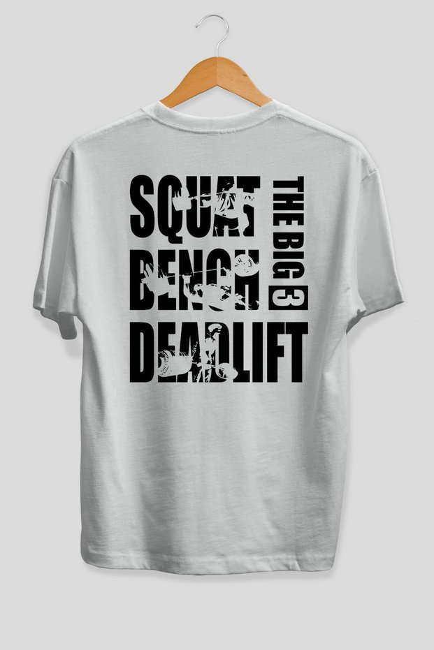 Squat Bench Deadlift Oversize Back Printed White T-Shirt 100% Cotton Streetwear Premium Comfortable Fit