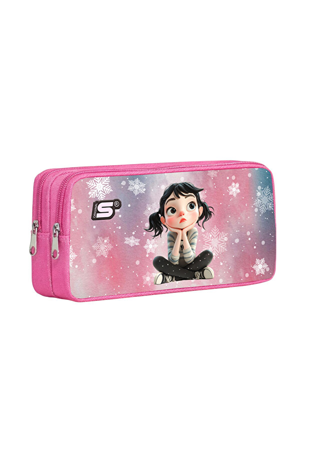 Snowy Girl Patterned Double Compartment Pen Holder