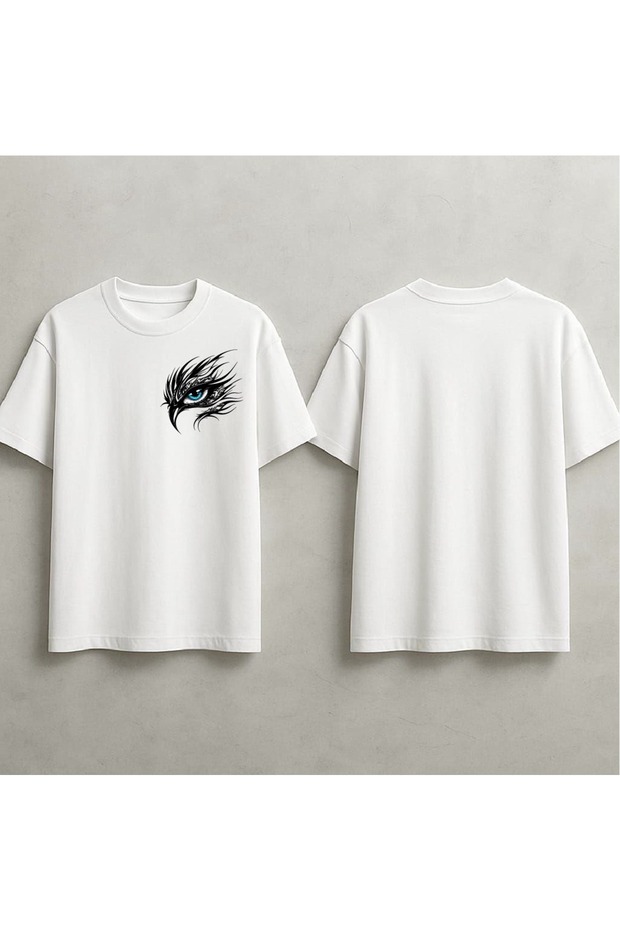 Eye-Catching Blue Eye Print Oversized T-Shirt with Special Design