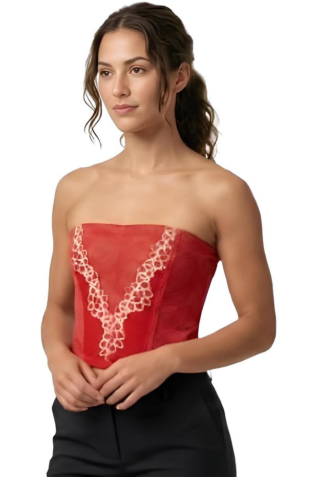 Women's Strapless Lace Corset Top, Boned Bustier with Floral Lace Detail, Hook & Eye Closure, Elegant Tube Corset for Events & Special Occasions